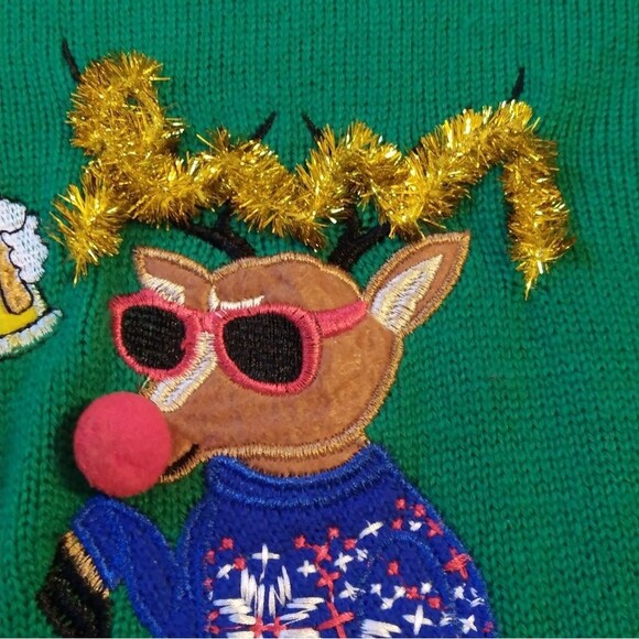 Christmas Holiday Ugly Embellished Beverage Holder Sweater - Picture 4 of 8